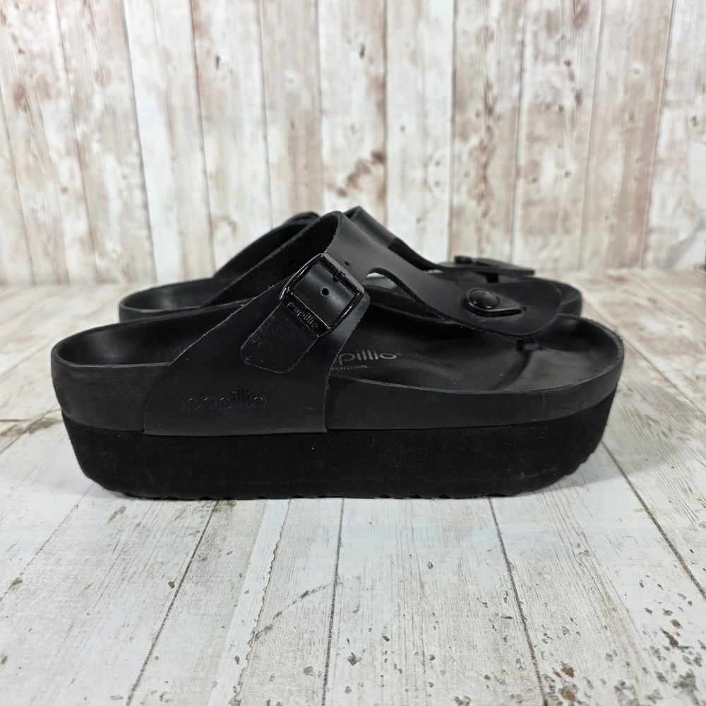 Papillio Birkenstock Gizeh Black Platform Sandals Womens 37 EU 6-6.5 Thong